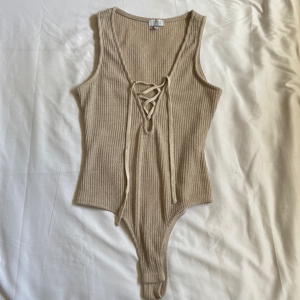 Tobi Tan Lace Up Bodysuit [S]